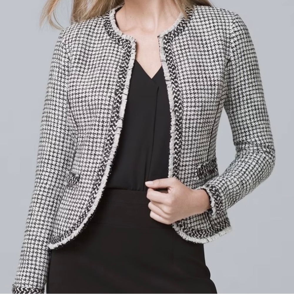 WHBM | Black & White Tweed Blazer w/ Metallic Threads